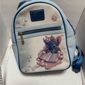 Disney Kids Backpack - Blue and Cream with Stitch and Ducklings
